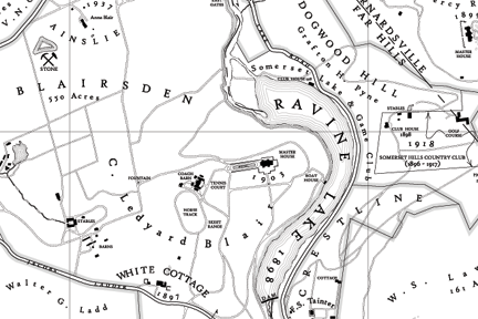 A small cutout of John Charles Smith's historic rendering of the Estates of the early 20th century in the Somerset Hills