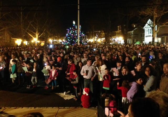 View from the BRPC of the Christmas Eve carolers in Basking Ridge