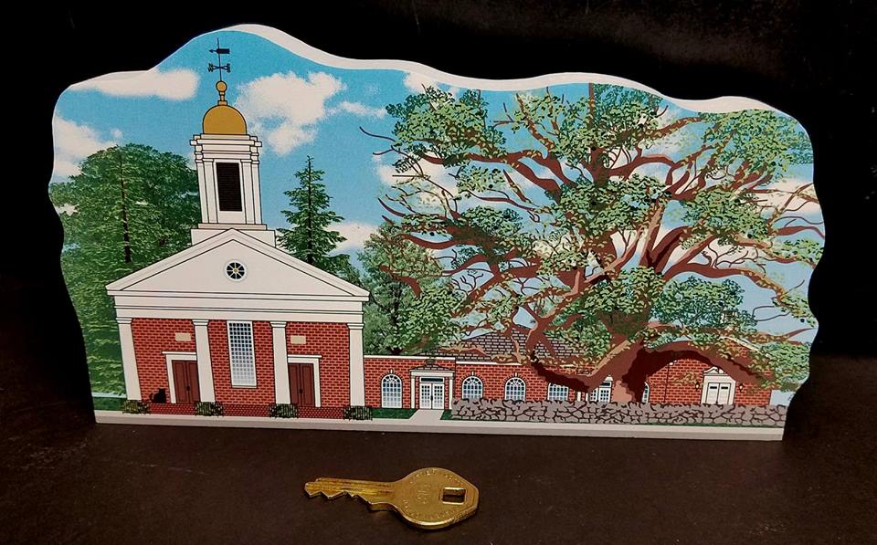 Basking Ridge Wooden Cats Meow Keepsake - The Cat's Meow Basking Ridge Presbyterian Church and Historic Basking Ridge Oak Tree.