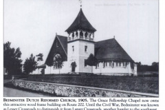 The now lost Bedminster Grace Church in 1905. The church was lost when it was being moved from Route 202 and was  destroyed during the move by a hurricane.