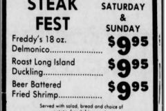 Freddy's Tavern had a great meal presence as well. Steaks for under $10 in 1983