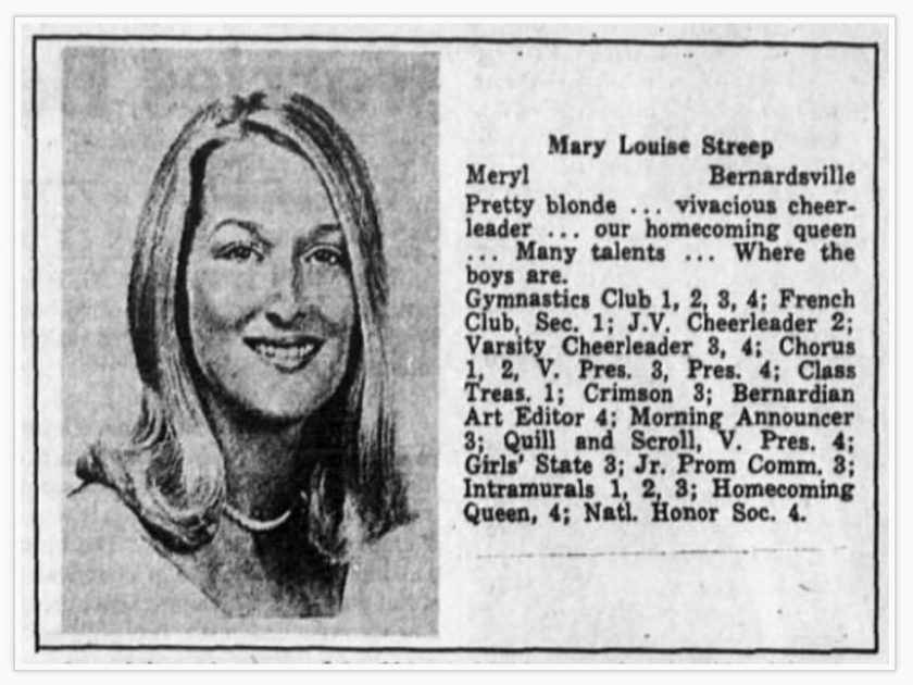 Meryl Streep Yearbook – Bernards High – Senior/12th grade1967