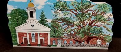 The Basking Ridge Presbyterian Church and the former historic oak tree is an iconic scene of the Basking Ridge Village.