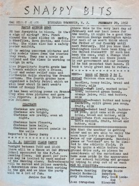 Oak Street School Newsletter Snappy Bits 1952