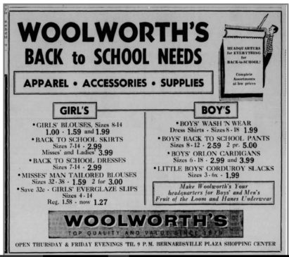 Woolworths Ad Bernardsville News 1961