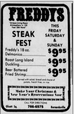 Freddy's Tavern had a great meal presence as well. Steaks for under $10 in 1983