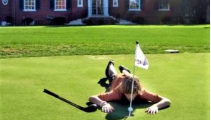 My son Hunter Betz getting in a little putting on the green. Fun part is they give you the choice to use modern or antique putters. We went old school behind the USGA back in 2008.