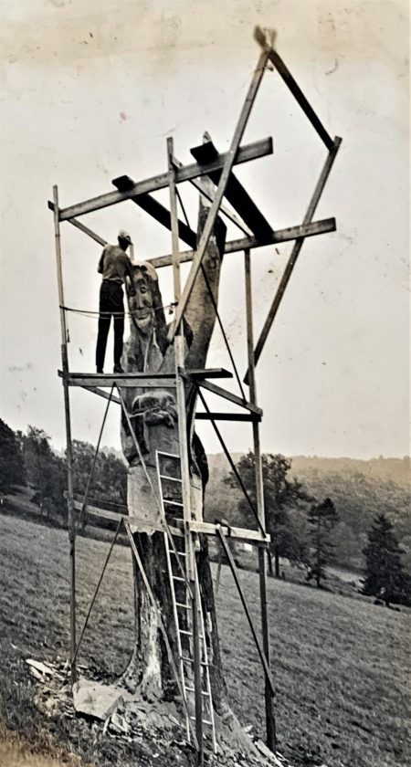 Harry Robinson and his Good Shepherd sculpture