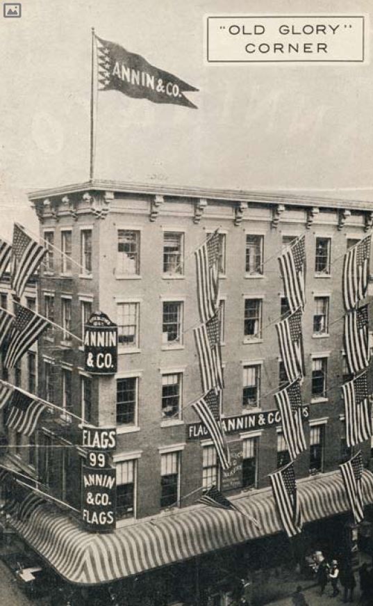 Called "Old Glory Corner" at 99-101 Fulton Street, Manhattan in the mid-1800's