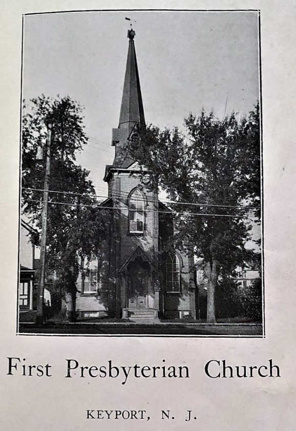 The First Presbyterian Church at 84 Broad Street in Keyport was built in 1868. This image is from the church's 1932 anniversary souvenir booklet. Source: Keyport Historical Society.