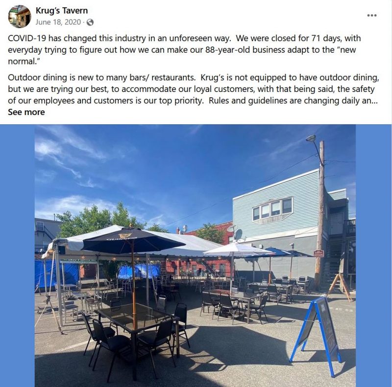 Krug's Tavern outdoor dining during the Covid pandemic of 2020