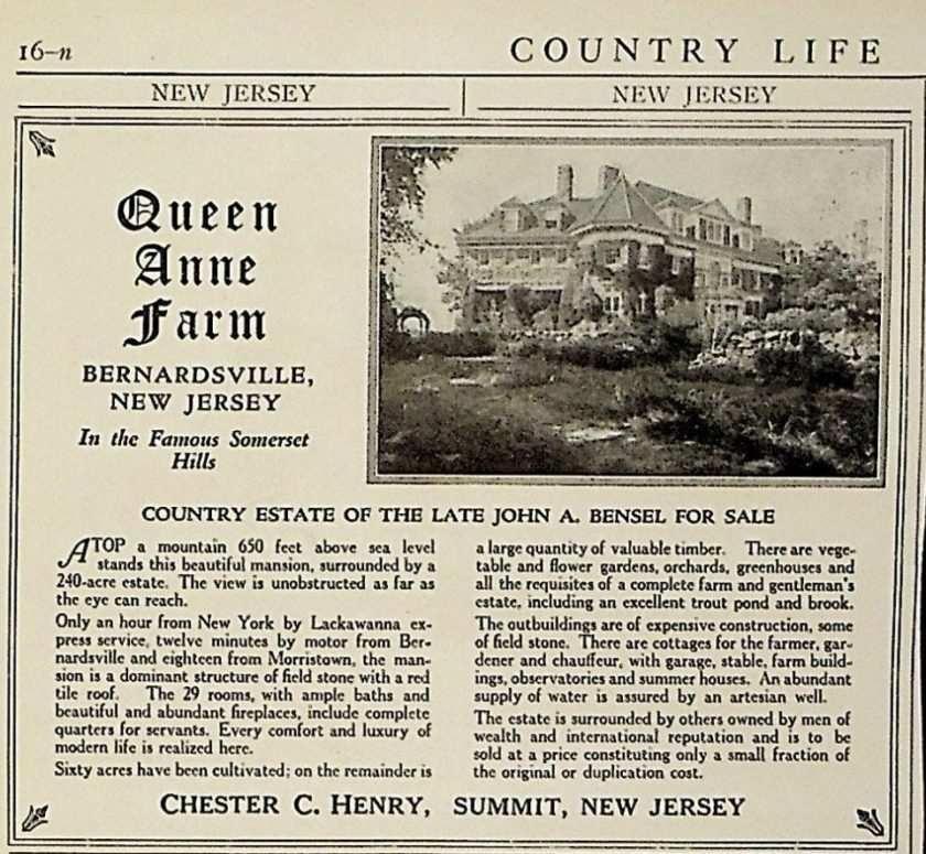 Advertisement: Queen Anne Farm for sale as part of Bernardsville's Mountain Colony.