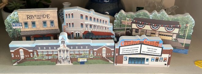 Riverside Inn, Cranford Hotel, Cranford Canoe Club, Cranford High School and The Cranford Theater wooden keepsake collectibles.