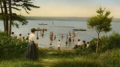 First-Lake-Naomi-Bathing-Beach-c1904-Lakeview-Avenue-Postcard-Colorized-Mr-Local-History Mr Local History Project Pocono Postcard Collection