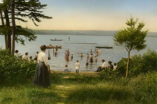 First-Lake-Naomi-Bathing-Beach-c1904-Lakeview-Avenue-Postcard-Colorized-Mr-Local-History Mr Local History Project Pocono Postcard Collection