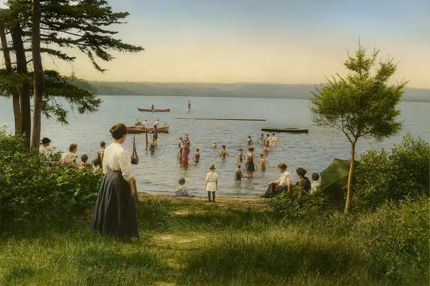 First-Lake-Naomi-Bathing-Beach-c1904-Lakeview-Avenue-Postcard-Colorized-Mr-Local-History Mr Local History Project Pocono Postcard Collection