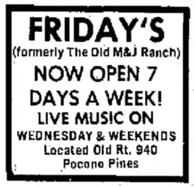 Formerly M&J Ranch - Friday's in Pocono Lake c 1975