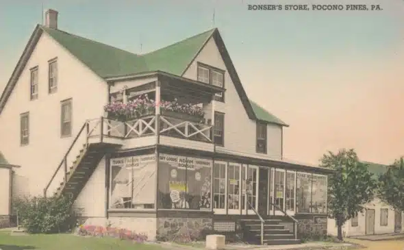 Postcard - Lake-Naomi-Bonsers-Store-Corner-of-Firehouse-and-423 - Mr Local History
