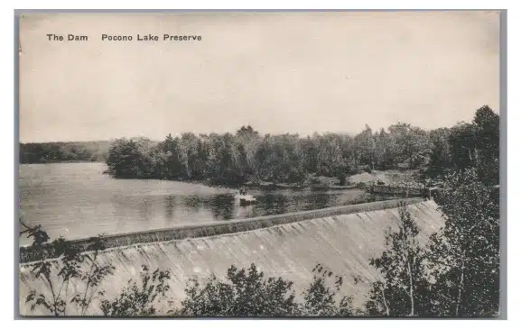 Pocono-Pines-Lake-Naomi-Dam-Postcard Mr. Local History