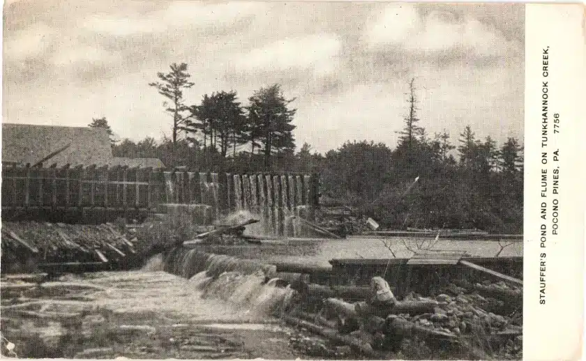 Pocono-Pines-Pa.-Stauffers-Pond-Postcard-1900s-Tunkhannock-Creek-Fisherman.webp