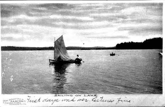 pre-1907-POCONO-PINES-PENNSYLVANIA-SAILING-ON-LAKE-postcard Mr Local History