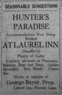 Pocono Lake's Laurel Inn 1913 Advertisement