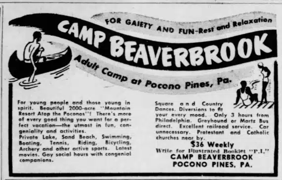 Camp Beaverbrook at Lutherland in the Poconos c 1948 - Adult Camping