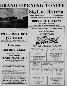 The Skyline Drive In in East Stroudsburg, PA c 1960 advertisement