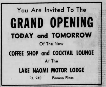 1964 Lake Naomi Motor Lodge Grand Opening - Pocono Pines PA