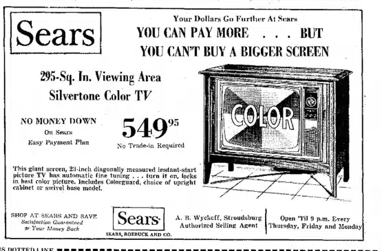 Need a Color TV - Traveling to Stroudsburg to Sears - Ad c1968 Mr Local History Pocono Series