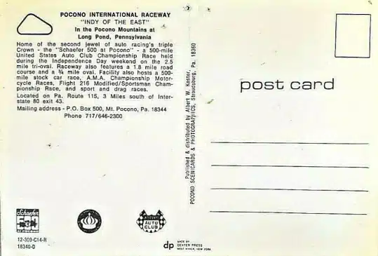 Pocono Raceway PA Postcard Collection - Mr Local History