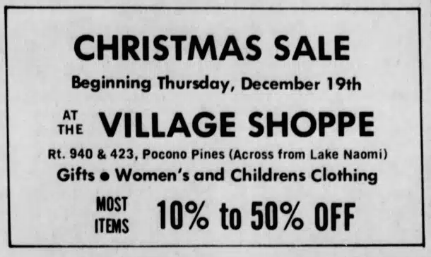 The Village Shop in 1974 Pocono Pines, PA