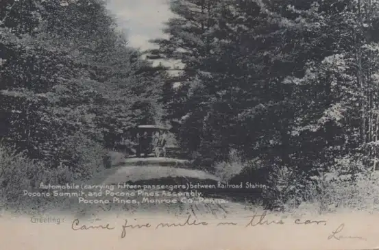 Automobile-traveling-between-Pocono-Summit-and-Pocono-Pines-Assembly-PA Mr Local History