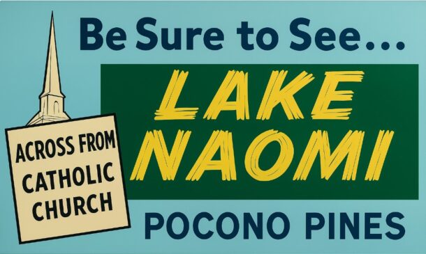 Vintage sign Discover Lake Naomi Pocono Pines Restored