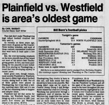 1991 - Preview - Westfield vs. Plainfield Thanksgiving football